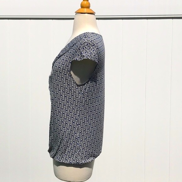 Max Studio Black White Blue Sleeveless Printed V Neck Elastic Waist Top Size Med - Picture 9 of 15